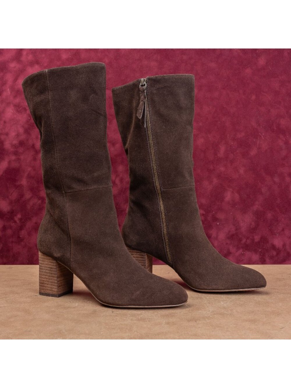 Splendid Women Brown Suede Cottage Boho Fashion Zip Mid Calf Boots sz 9